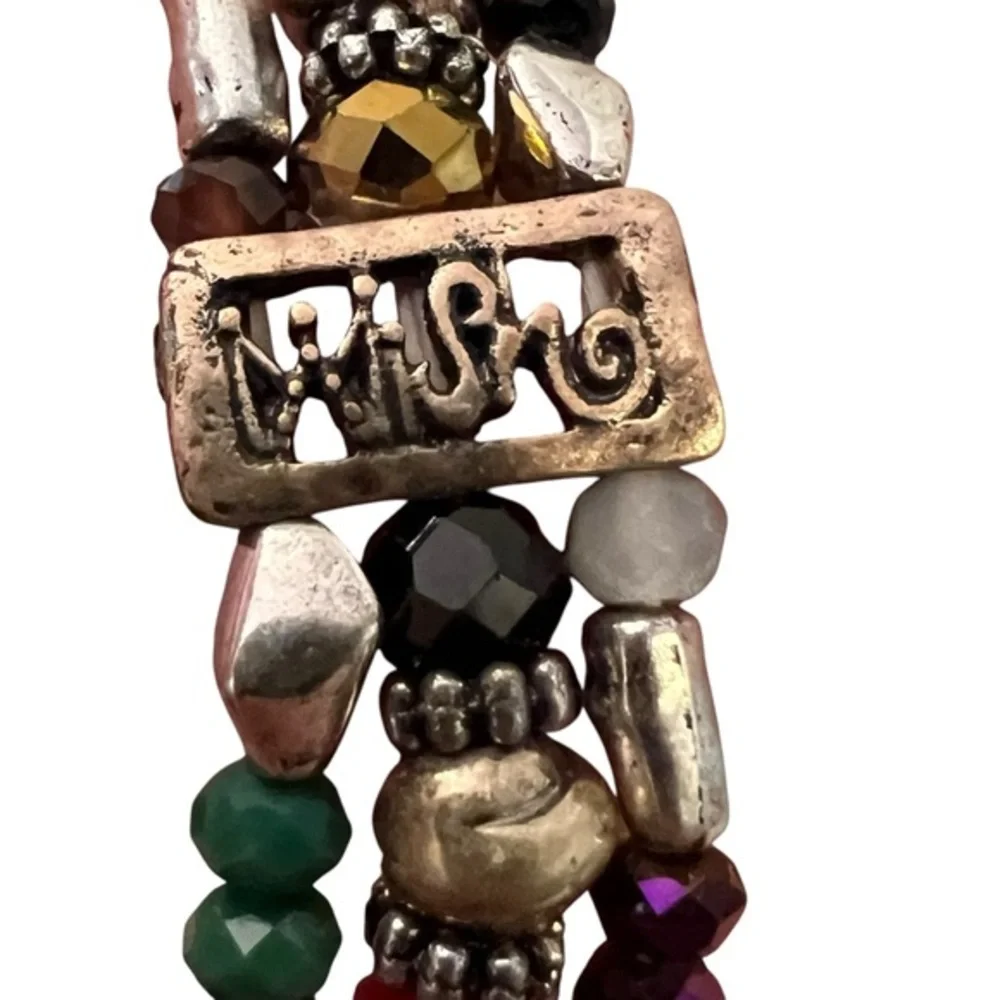 GORGEOUS MULTI-STRAND STRETCH BRACELET BEADS CRYSTALS JOY METAL SQUARES NWOT‎
